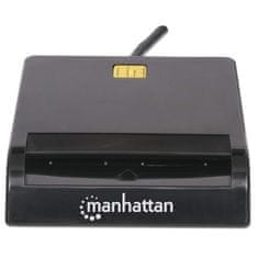 Manhattan manhattan usb-a kontaktni čitalnik pametnih kartic, 12 Mb/s, združljiv s tipom trenja, zunanji, windows ali mac, kabel 105 cm, črn, triletna garancija, blister