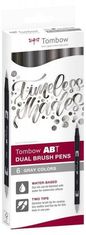Tombow ABT Dual Pen Brush Set obojestranskih markerjev s čopičem - sive barve 6 kosov