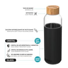 QUOKKA Flow, Steklena steklenica s silikonsko površino BLACK, 660ml, 40007