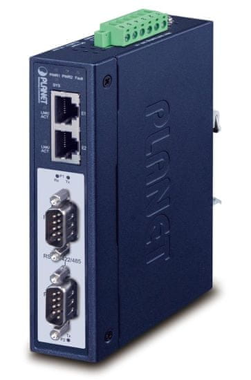 Planet MODBUS industrijski prehod RS-232/422/485 v IP, 2x COM, 100Base-TX, RTU/ACSII, -40 do +75°C, 12-48VDC, IP30
