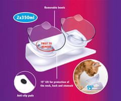 PET Treatment dvojna posoda s stojalom za mačke, 2x 350 ml, 27x12.5x14 cm