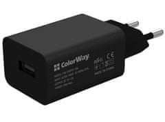 ColorWay 1x USB/ omrežni polnilnik/ 10W/ 100V-240V/ črna + kabel USB-C 1m
