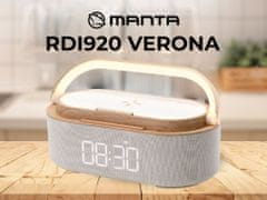 Manta RDI920 VERONA radio/ura/budilka/ Qi polnilec, 5v1, FM Radio, Bluetooth, LED luč, bel (Linen White)