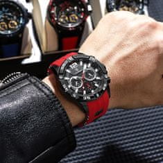 POEDAGAR POEDAGAR 912 modni kronograf moške ure: Vodoodporen, svetleč datum, silikonski trak, kvarčna eleganca za moške Red-Black