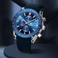 POEDAGAR POEDAGAR 988 Luksuzni Chronograph Watch za moške: , svetleči datum, tedenski šport, silikonski trak, elegantno zapestje, iz nerjavečega jekla Blue-Gold / Silicone