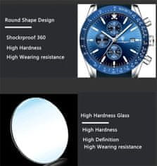 POEDAGAR POEDAGAR 988 Luksuzni Chronograph Watch za moške: , svetleči datum, tedenski šport, silikonski trak, elegantno zapestje, iz nerjavečega jekla Blue-Gold / Silicone
