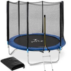 Gymrex Vrtni trampolin z mrežo in varovalno vzmetjo premera 244 cm do 80 kg črno-modre barve