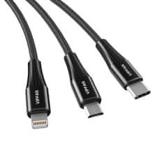 Vipfan Kabel USB Vipfan X16 3w1 USB-C/Lightning/Micro 66W 3,5A (črni)