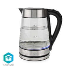 Nedis SmartLife Electric Kettle | Wi-Fi | 1.7 l | Glass | 40,60,70,80,90,100 °C | Temperature indicator | Rotatable 360 degrees | Concealed heating element | Strix controller | Boil-dry protection | 