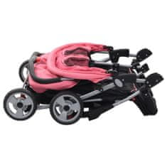 Greatstore Dvojni otroški voziček jeklen roza in črn