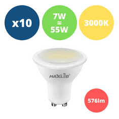 MAX-LED 10x LED žarnica - sijalka GU10 7W (55W) 576lm toplo bela 3000K