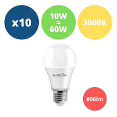 MAX-LED 10x LED žarnica - sijalka E27 10W (60W) 806lm toplo bela 3000K