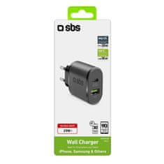 SBS Ultra Fast adapter USB-C 25W, USB-A 18W, črn