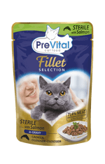 PreVital hrana za sterilne mačke, losos v omaki, 28 x 85 g
