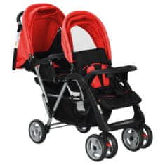 shumee Dvojni otroški voziček jeklen rdeče in črne barve