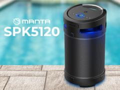 Manta SPK5120 prenosni zvočnik, Bluetooth, 100W, stereo 360°, RGB LED, IPX5, FM, črn