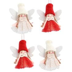 Chomik Komplet božičnih okraskov angeli s kapo bele in rdeče barve (4 kosi)