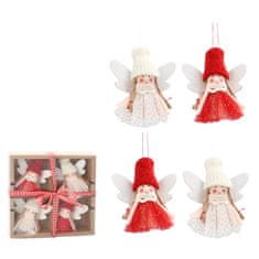 Chomik Komplet božičnih okraskov angeli s kapo bele in rdeče barve (4 kosi)