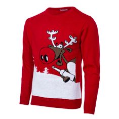 Wayfarer Božični pulover z jelenom Drunk Reindeer rdeča S