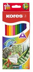 Kores Akvarelne barvice trikotne 3 mm 12 barv z ostiliščem in čopičem