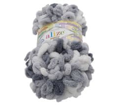 Alize PUFFY color - 100 g / 9 m - bela, siva