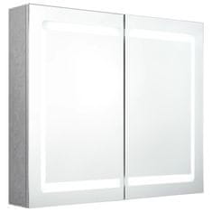 Greatstore LED kopalniška omarica z ogledalom betonsko siva 80x12x68 cm