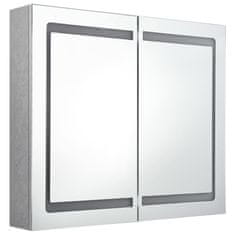 Greatstore LED kopalniška omarica z ogledalom betonsko siva 80x12x68 cm