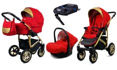 Babylux Gold Lux Scarlet | 4v1 Kombinirani Voziček kompleti | Otroški voziček + Carrycot + Avtosedežem + ISOFIX