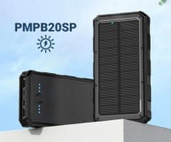 Platinet PMPB20SP solarni power bank, 20.000mAh, solarno polnjenje, USB / Type-C / microUSB, LED svetilka, črn