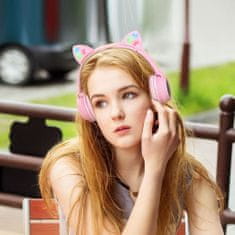 Hoco W27 brezžične slušalke z mačjimi ušesi 3.5mm jack, roza