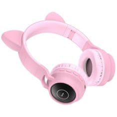 Hoco W27 brezžične slušalke z mačjimi ušesi 3.5mm jack, roza