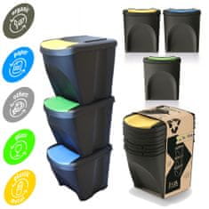 botle Komplet zabojnikov za odpadke ECO sistem ločevanja odpadkov - 3x25L v črni barvi
