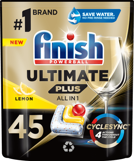 Finish Ultimate Plus All in 1 kapsule za pomivanje posode, limona, 45 kosov