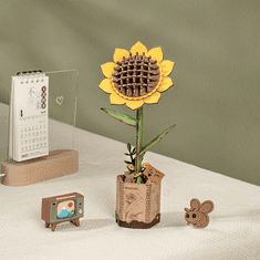 Robotime leseni cvet sončnice, lesena 3D sestavljanka, (TW011)