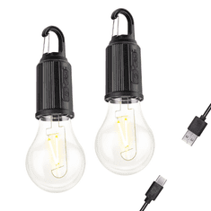 Homey Set 2 žarnic na baterijo | Baterijska svetilka | USB polnjenje | Topla svetloba | S karabinom