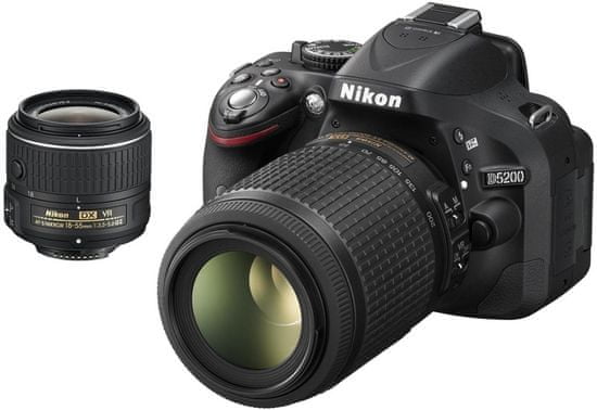 Nikon digitalni fotoaparat D5200, črn + 18-55 VR II + 55-300 VR
