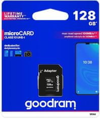 GoodRam spominska kartica microSD 128GB 100MB/s + SD adapter (500306)