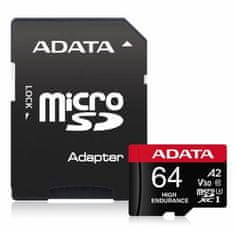 A-Data High Endurance microSDXC spominska kartica, 64 GB, UHS 3, V30, A2 + SD adapter