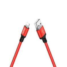 Hoco X14 podatkovni kabel, Lightning na USB, 1m, 3A, pleten, rdeč