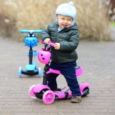 Otroški skiro 2v1 PIKAPOLONICA s kolesi LED, roza H-001-RU