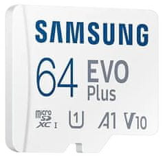 Samsung Micro SDXC spominska kartica, 64 GB EVO Plus, U3, V30, A1, UHS-I + SD adapter