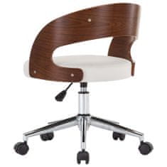 shumee Vrtljiv pisarniški stol bel ukrivljen les in umetno usnje
