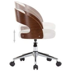 shumee Vrtljiv pisarniški stol bel ukrivljen les in umetno usnje