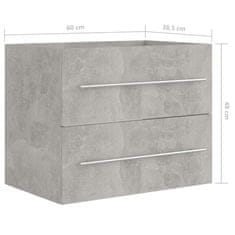Greatstore Omarica za umivalnik betonsko siva 60x38,5x48 cm iverna plošča