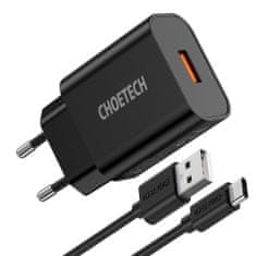 Choetech Q5003 polnilnik QC 18W 3A + kabel USB / USB-C, črna