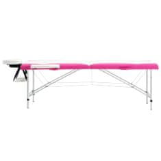 shumee 2-conska zložljiva masažna miza aluminij bele in roza barve