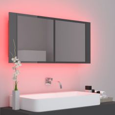 Greatstore LED kopalniška omarica z ogledalom visok sijaj siva 100x12x45cm