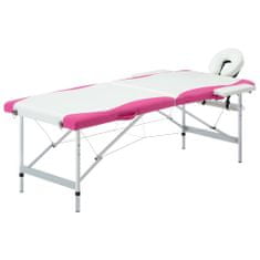 shumee 2-conska zložljiva masažna miza aluminij bele in roza barve