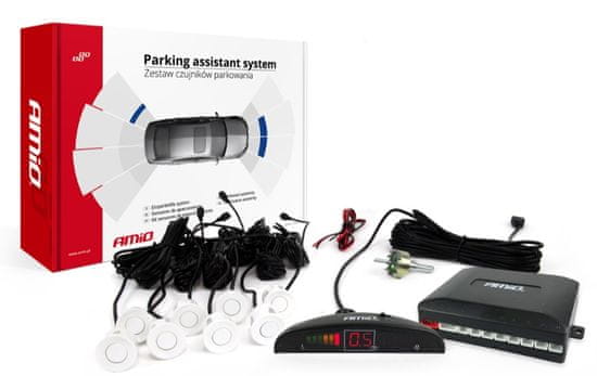 AMIO Parkirni senzorji PDC z LED prikazovalnikom 8 senzorjev beli