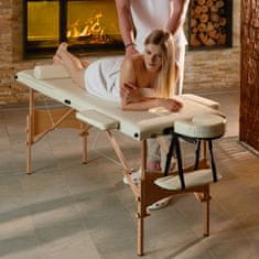 tectake Tridelna masažna miza Daniel s 5 cm debelim oblazinjenjem, z valji in lesenim okvirjem, bela